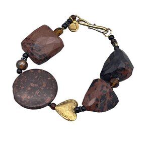 J Marked 925 Sterling Silver Mahogany Jasper Stone Chip Beads Bracelet